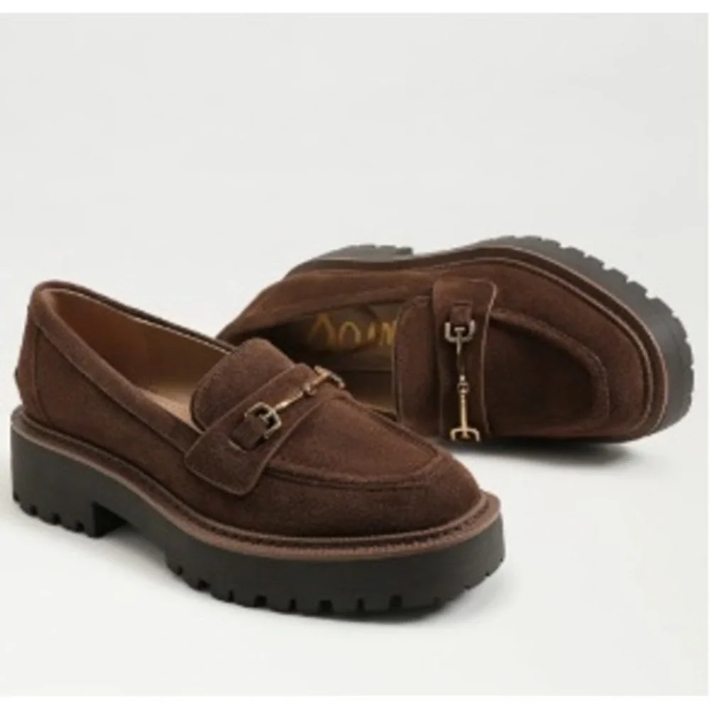 Sam Edelman Lea Platform Loafer Mustang Brown Suede Lug Sole Horsebit 9M